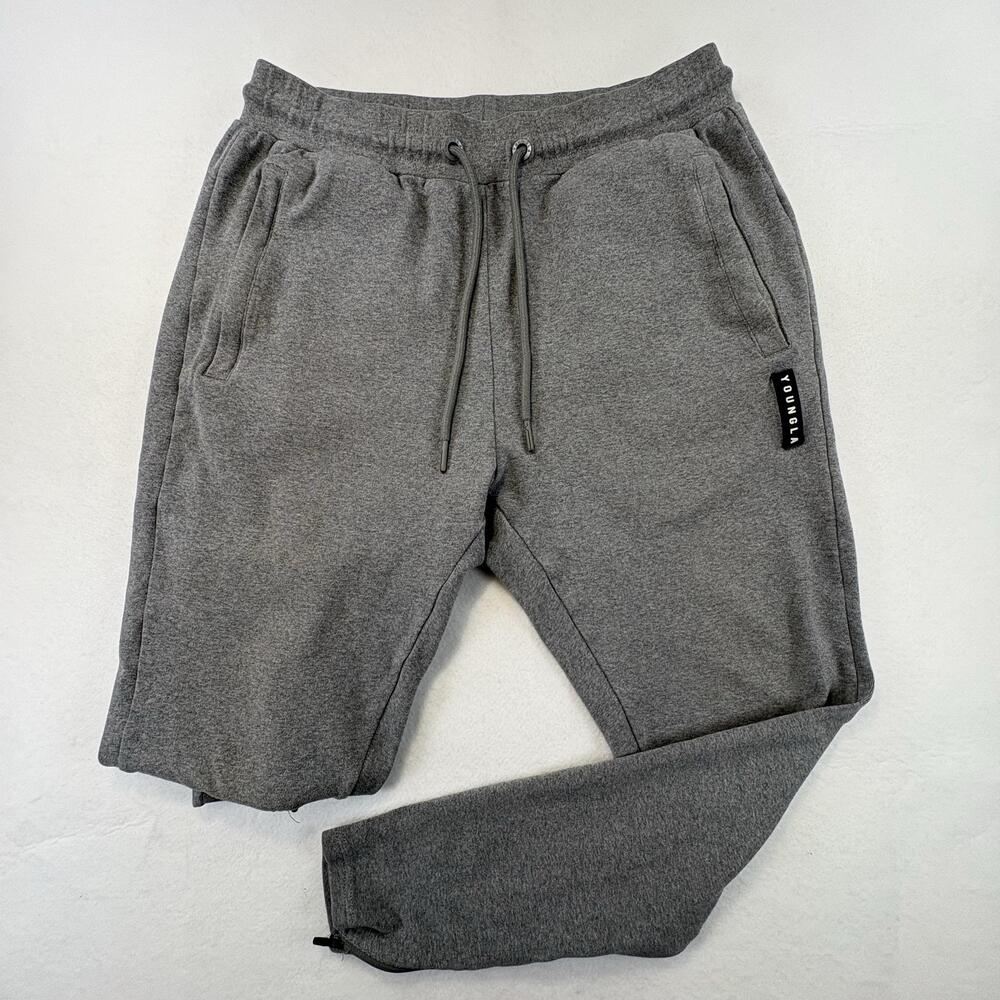 YoungLA Sweatpants Mens Large Gray Fleece Joggers Zip Ankles Pockets Gym